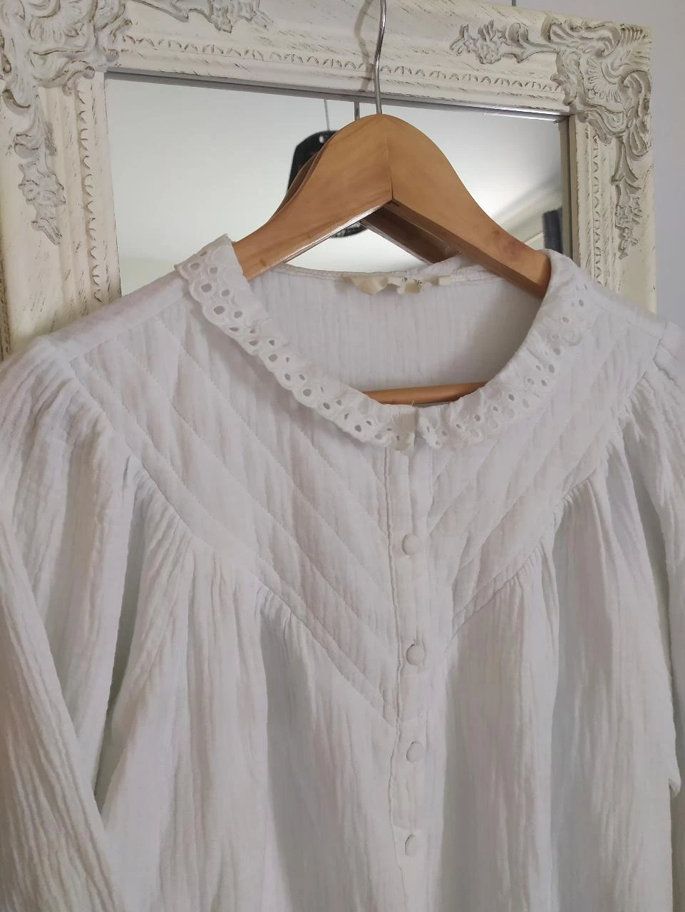 Boho Cherry Paris Cotton White Crochet Gauze Blouse L